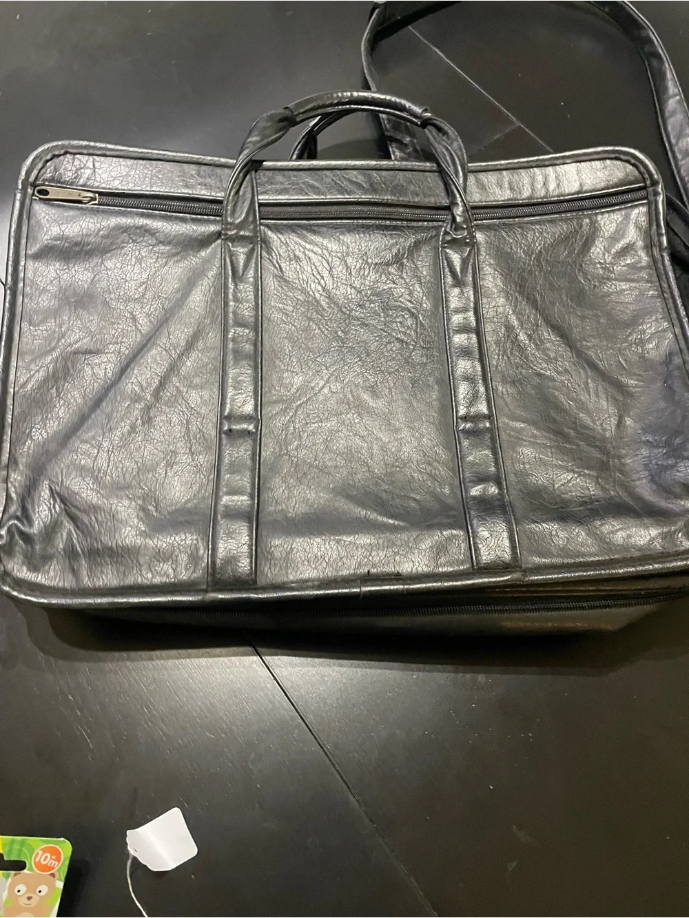 Vintage Black Leather Travel Messenger CarryOn Bag laptop computer luggage